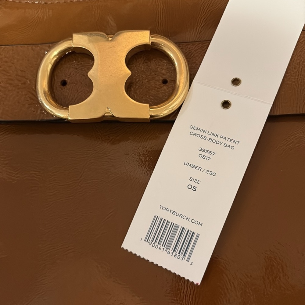 Tory Burch Gemini Link Patent Crossbody Bag in Umber NWOT - Picture 5 of 10